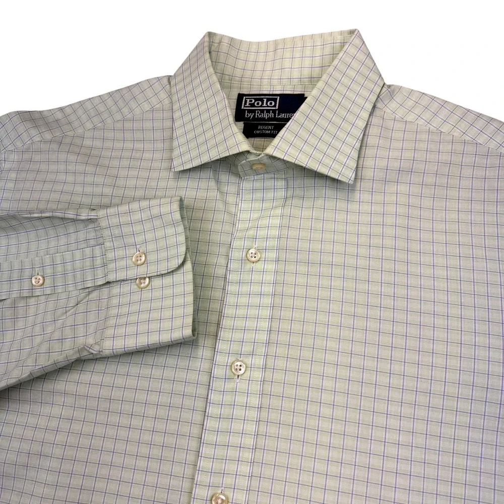 Polo Ralph Lauren Shirt Mens 17 36/37 Green Check‎ Regent Custom Fit Cotton